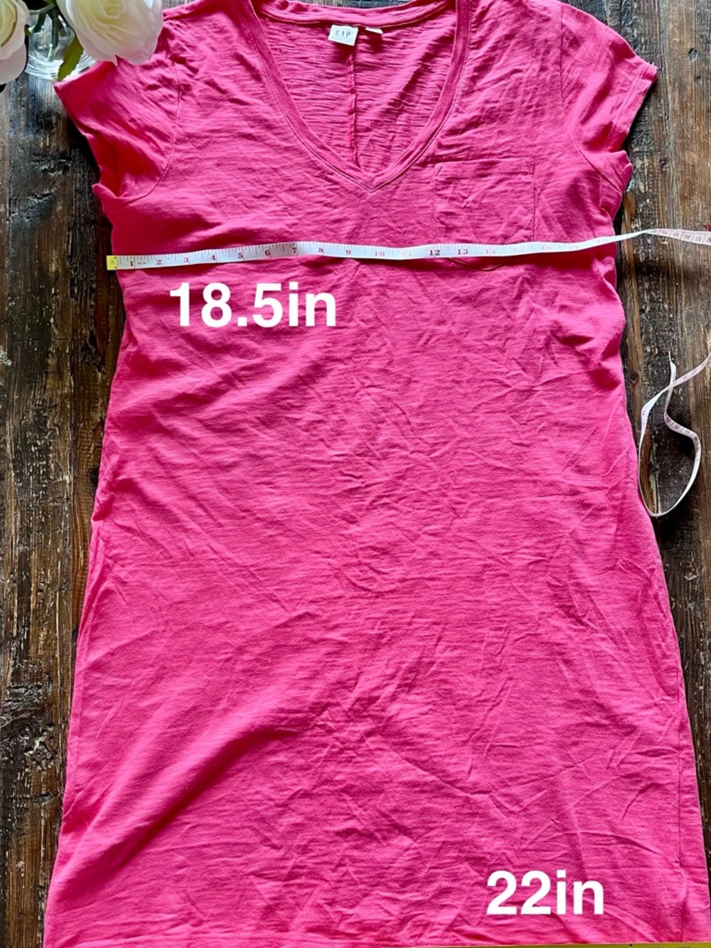 GAP Azalea Pink V-Neck Tee Dress Sz M - Picture 5 of 9